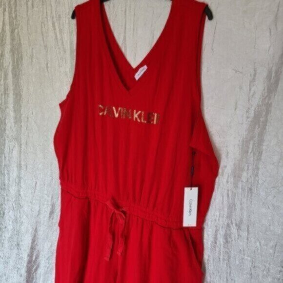 Calvin Klein  Red Cotton Jumpsuit Women's sz 3X NWT - Picture 1 of 9